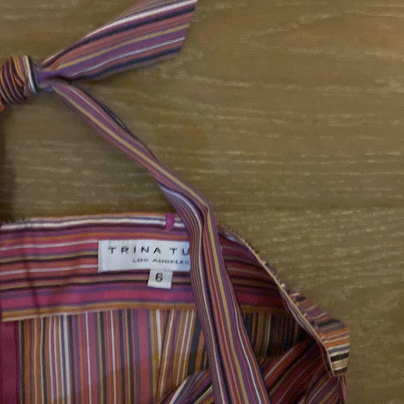 NWOT Trina Turk Retro Pinup Striped Chevron Cutout Halter Pink Purple Dress 6 S - Picture 5 of 5